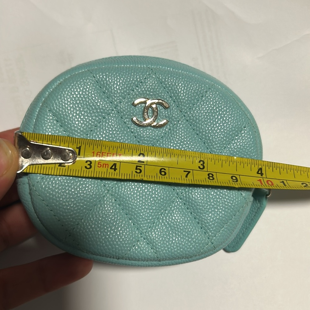 CHANEL Caviar Quilted Zip Around Classic O Coin Purse Tiffany Blue Rare Edition - Picture 11 of 13